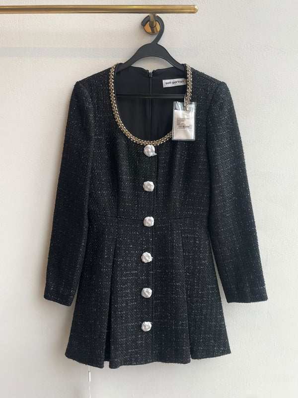 Self-Portrait Crytsal Neck Embellished Boucle Mini Dress
Black Boucle Tweed