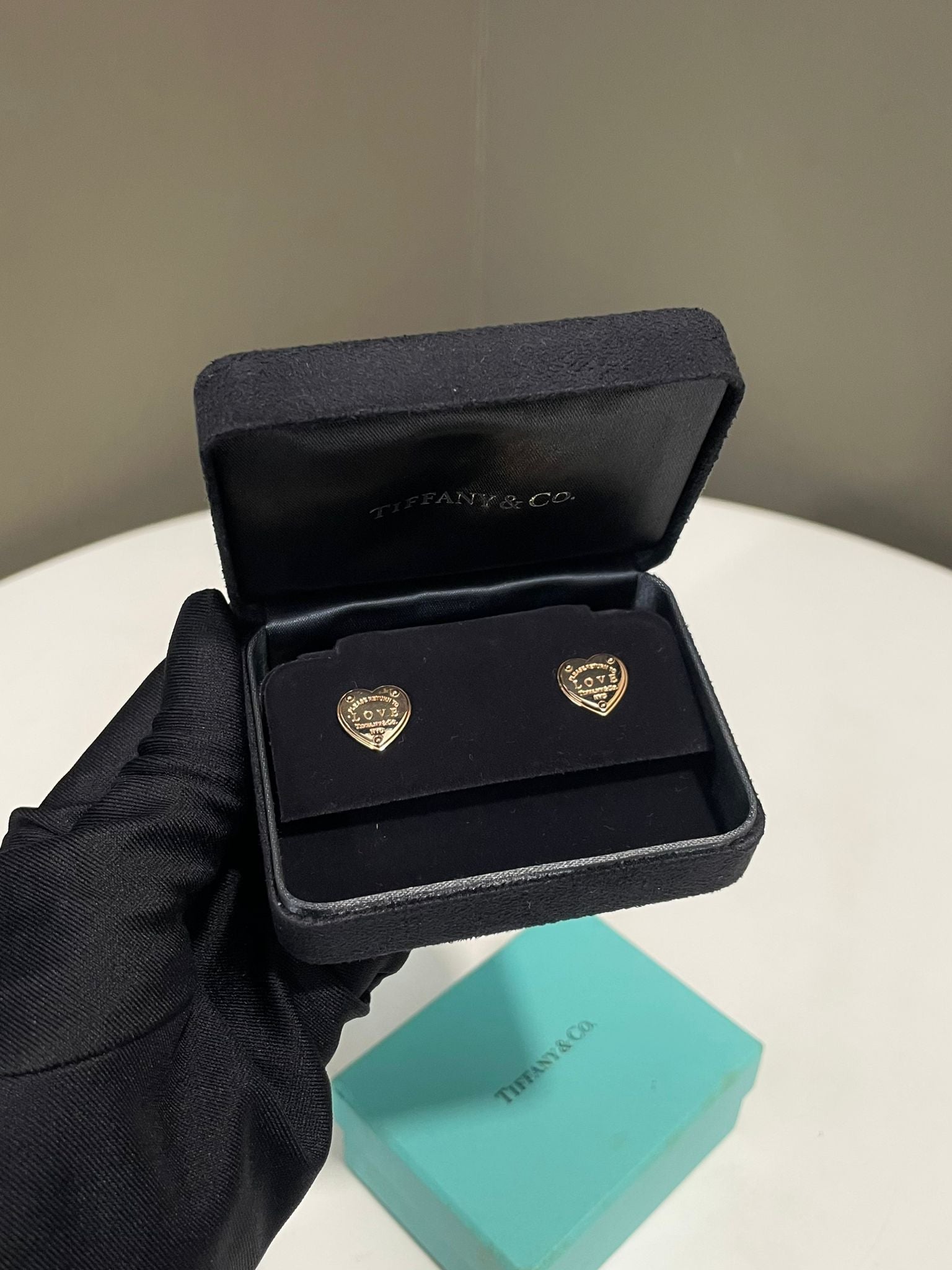 Tiffany and Co Heart Tag Stud Earrings 18K Yellow Gold