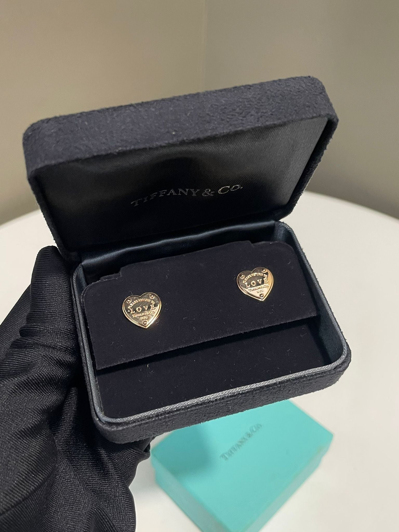 Tiffany and Co Heart Tag Stud Earrings 18K Yellow Gold