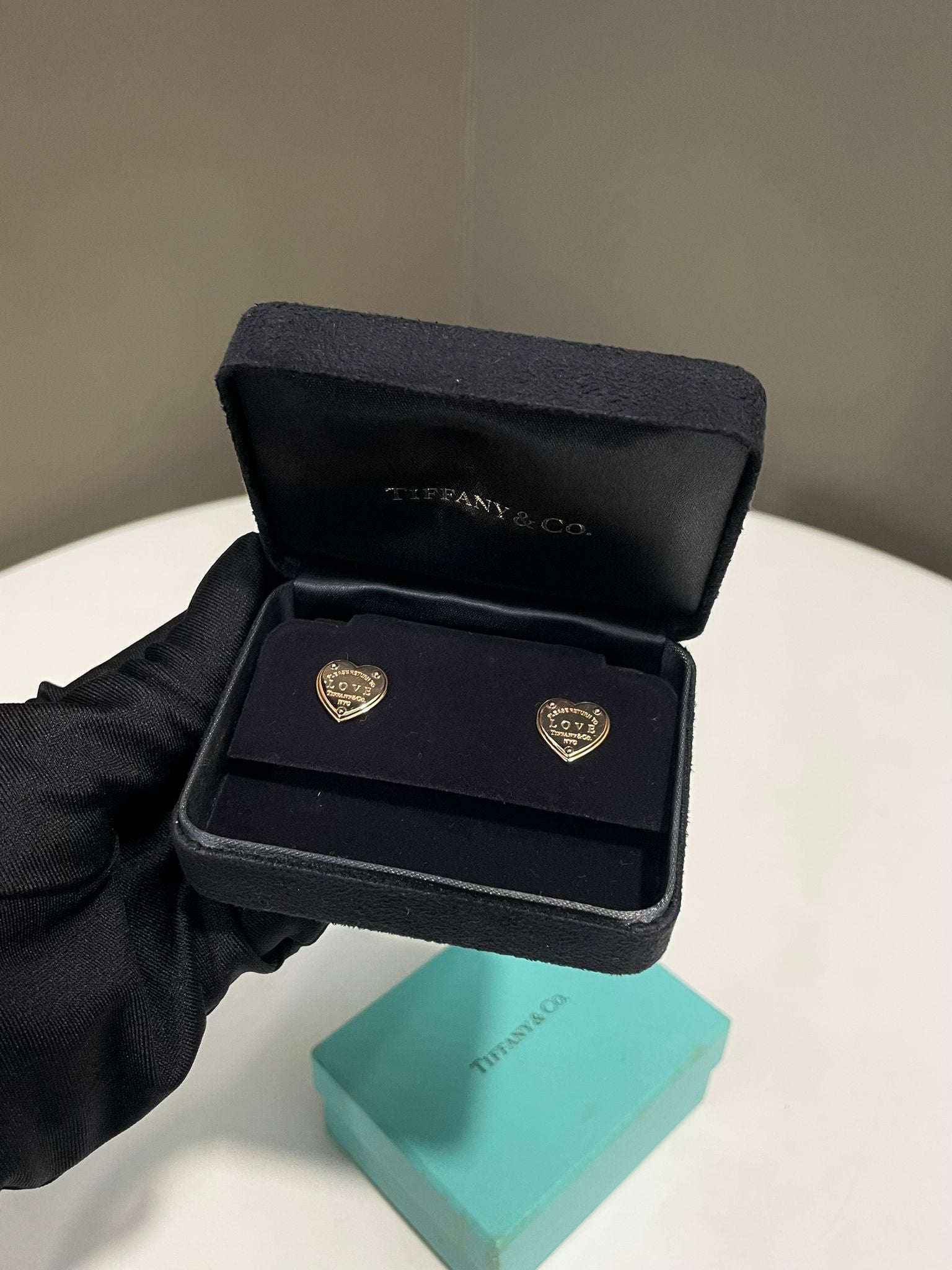 Tiffany and Co Heart Tag Stud Earrings 18K Yellow Gold