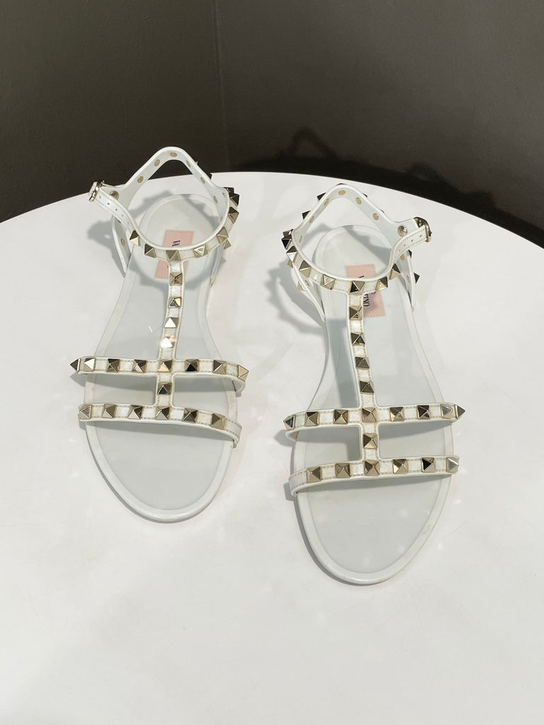 Valentino Garavani Rockstud Rubber Sandal White SHW Size 40
