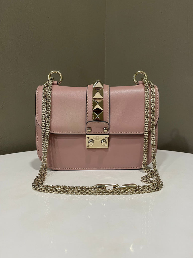 Valentino Vitello Small Glam Lock Rockstud Flap Poudre Nude