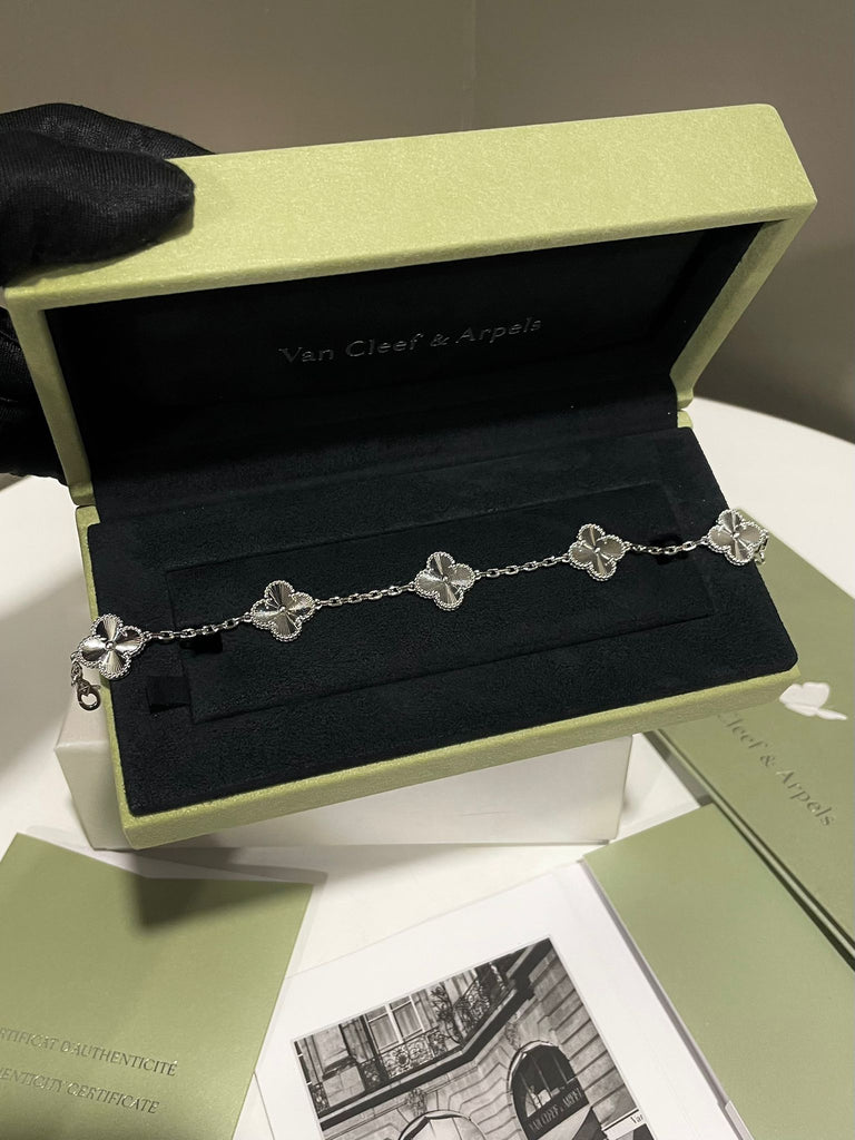 Van Cleef Vintage Alhambra Bracelet 5 Motifs 
18K White Gold Guilloche 