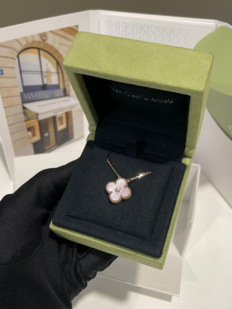 Van Cleef & Arpels Holiday Vintage Alhambra Necklace Pink MOP Diamond