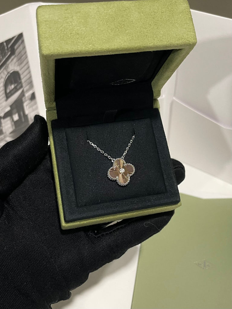 Van Cleef & Arpels Holiday Alhambra Necklace Guilloche 18K Rose Gold White Gold