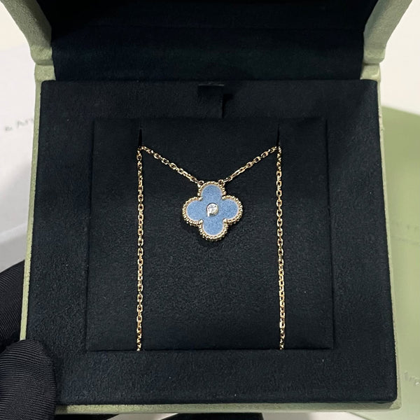 Van Cleef  Arpels Holiday Vintage Alhambra Necklace
Blue Grey Sèvres Porcelain Diamond