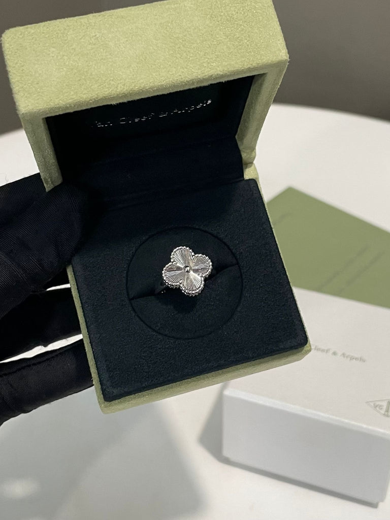 Van Cleef & Arpels Vintage Alhambra Ring Guilloche 18K White Gold