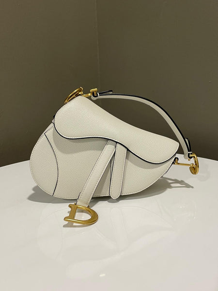 Dior Mini Saddle Bag Ivory White Grained Leather