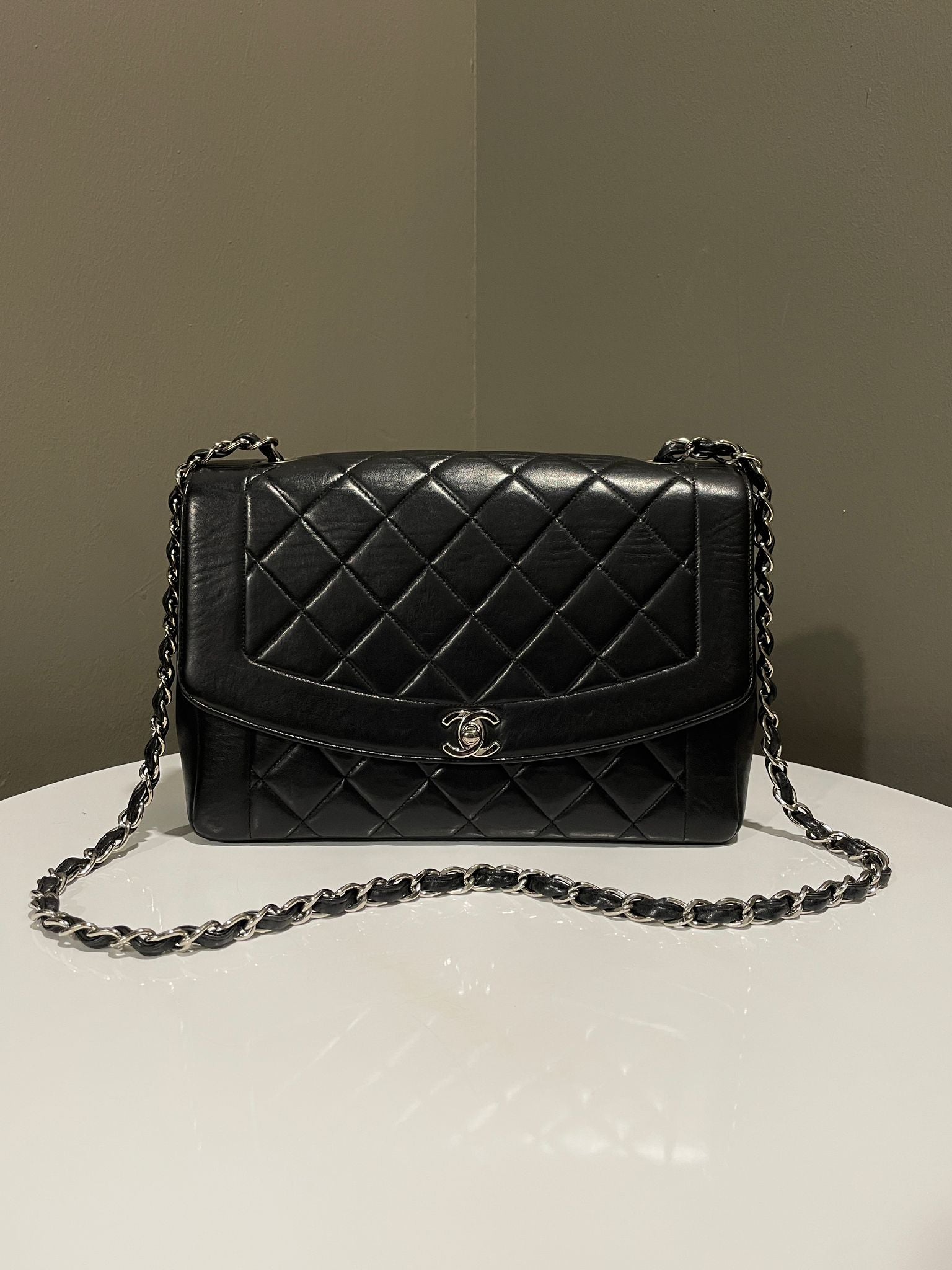 Chanel Vintage Quilted Diana Flap Bag Black Lambskin