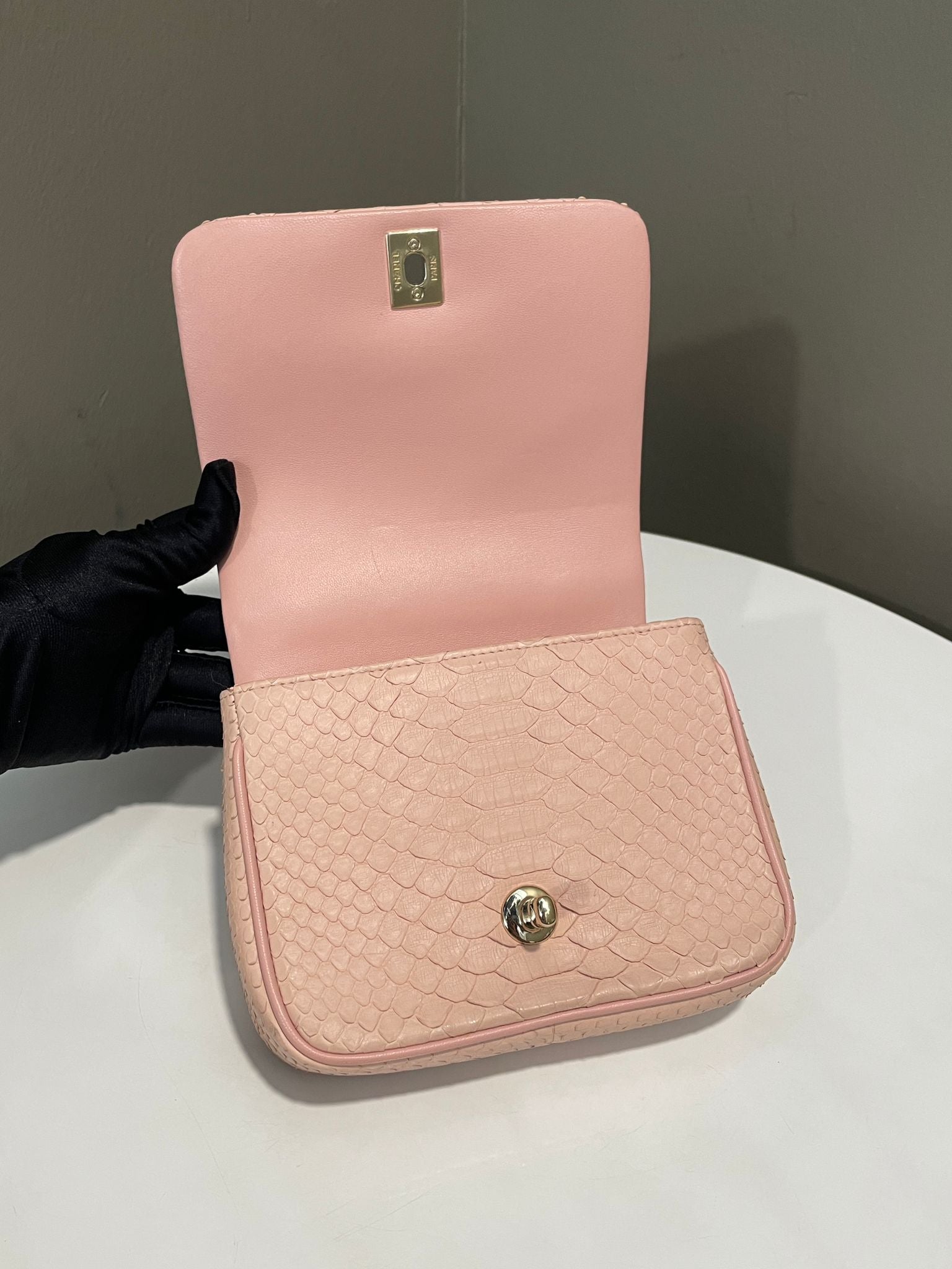 Pink Python Bags Chanel Python Top Handle Flap Bag Baby Pink Python – LOVELOTSLUXURY