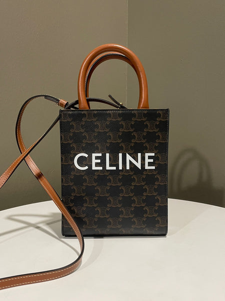 Celine Mini Vertical Cabas Bag Triomphe Canvas / Calfskin