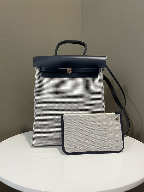 Hermes Herbag A Dos Zip Backpack Ecru Noir 