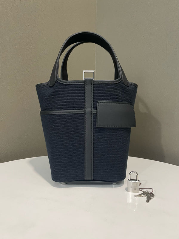 Hermes Picotin Lock 18 Pocket Black Toile Goeland