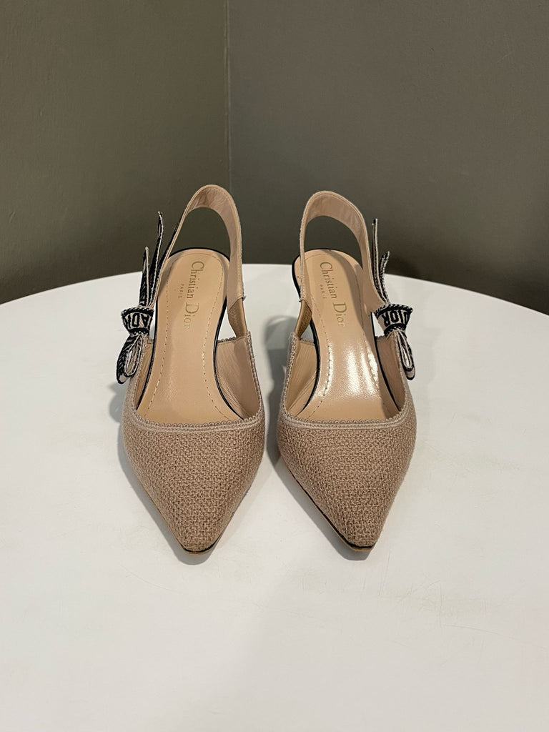 Dior Jadior Slingback Pump Heel Natural / Black Raffia Size 35