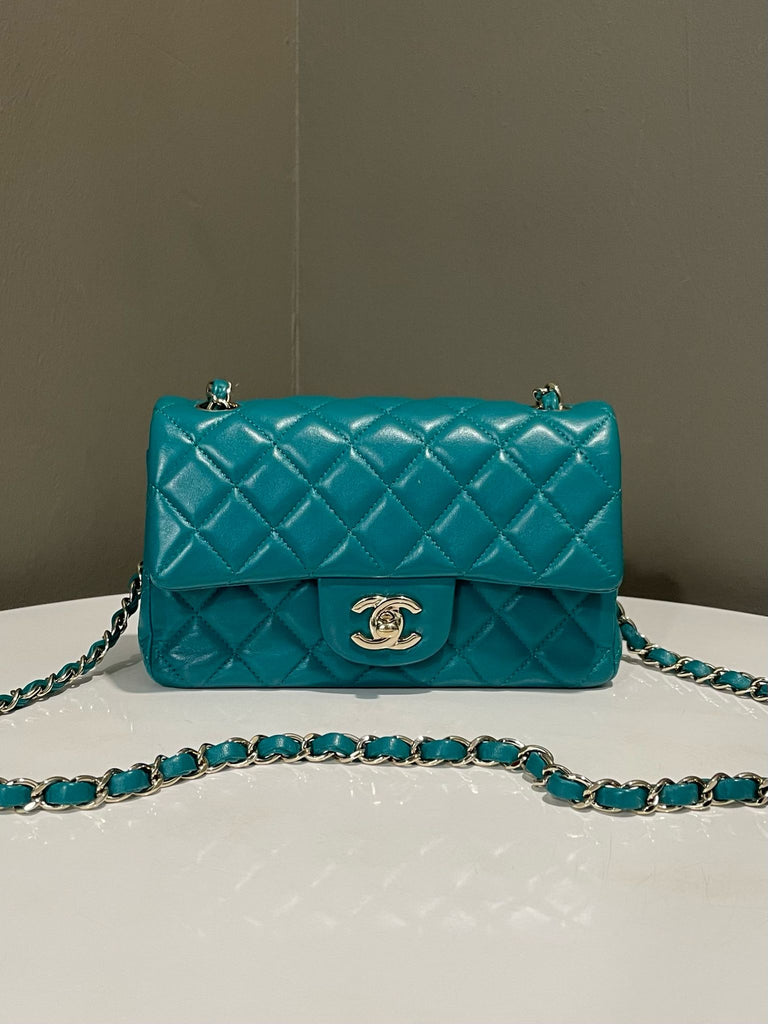 Chanel Quilted Mini Rectangular Turquoise Lambskin