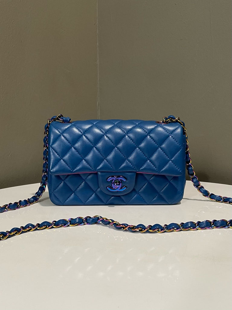 Chanel 21P Quilted Mini Rectangular Blue Lambskin