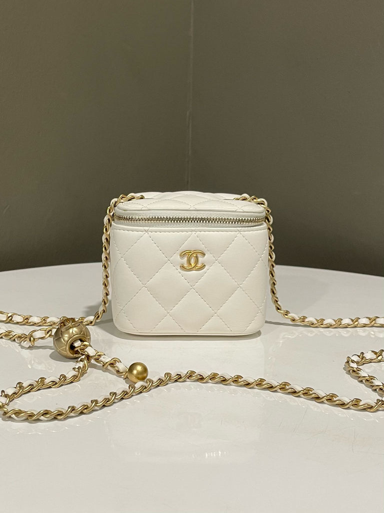 Chanel Quilted Pearl Crush Mini Vanity Cube Ivory Lambskin