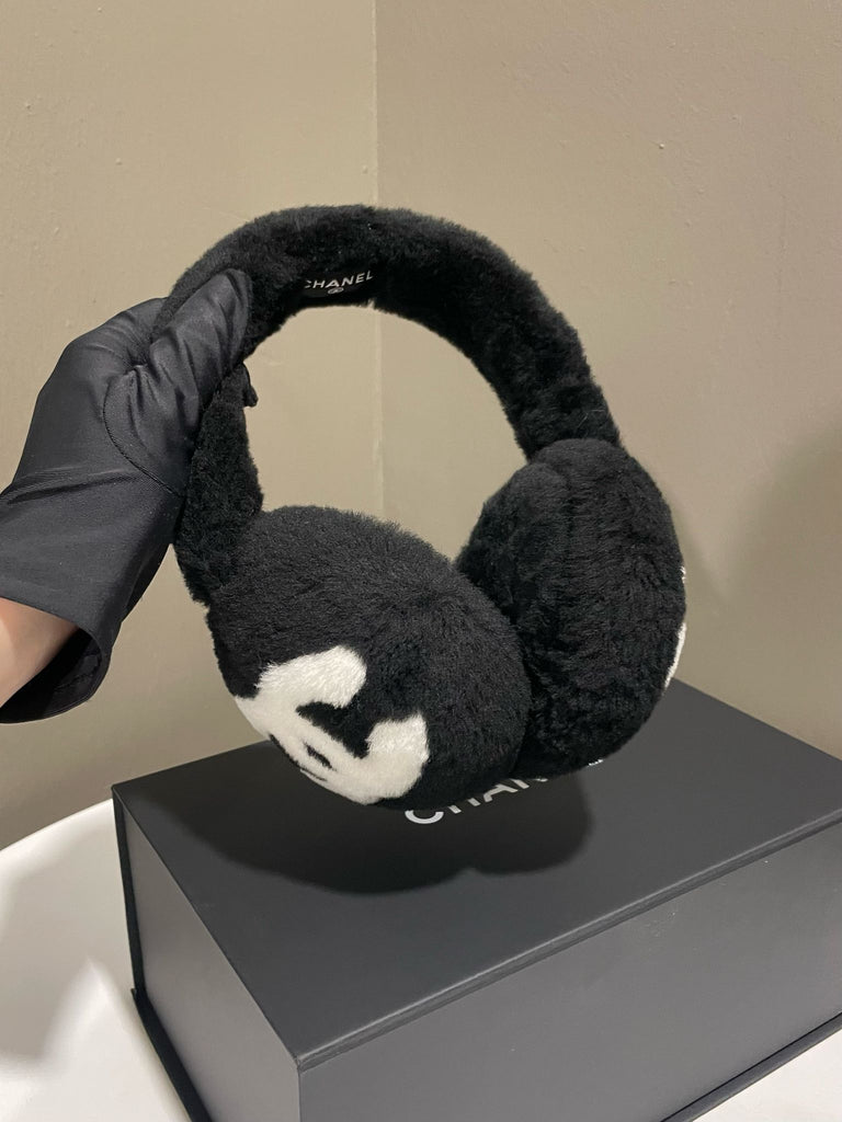Chanel Cc Earmuff Black/ White Shearling