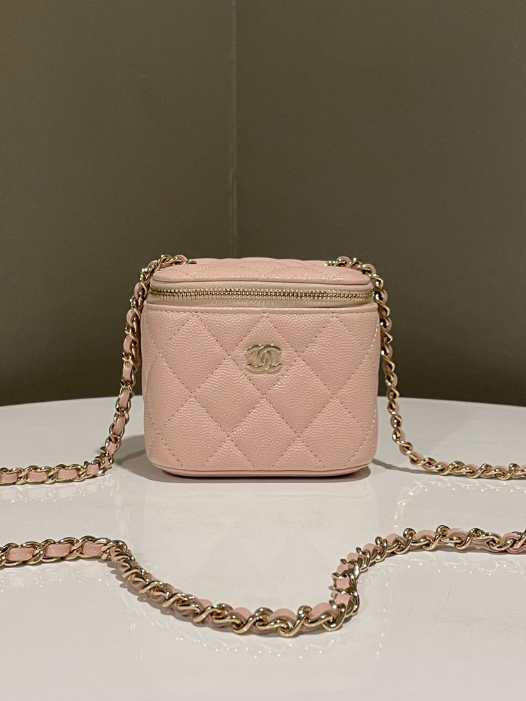 Chanel 21C Quilted Mini Vanity Cube Rose Clair Beige Caviar