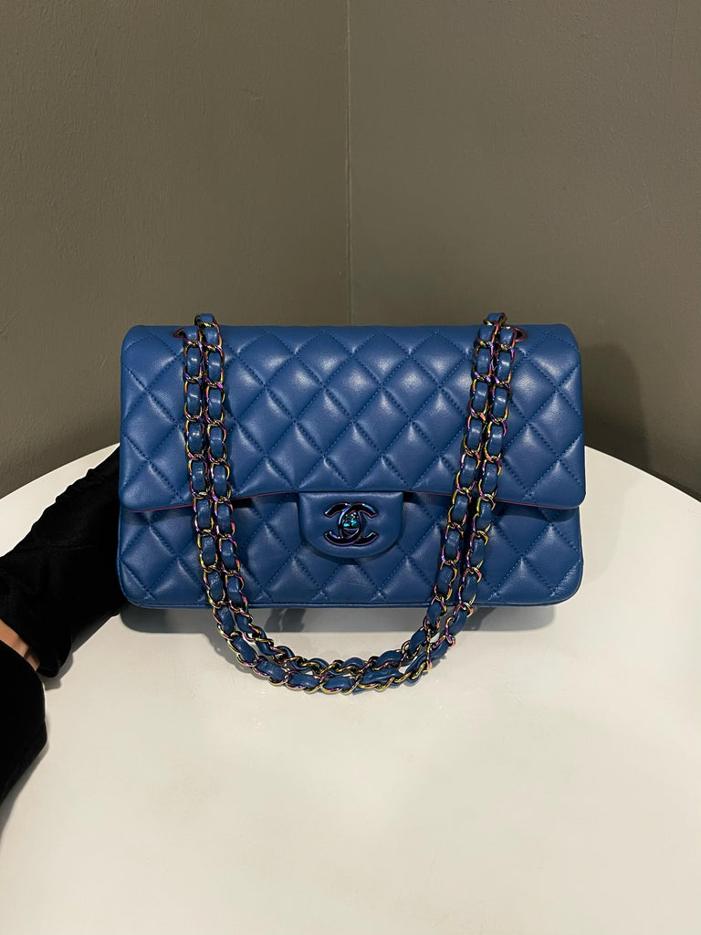Chanel Classic Quilted Medium Double Flap Royal Blue / Fuschia Lambskin