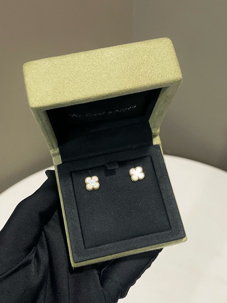 Van Cleef Sweet Alhambra Earrings 18K Yellow Gold Mother of Pearl