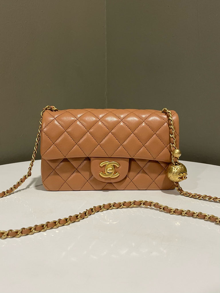Chanel Quilted Pearl Crush Mini Rectangular Caramel Lambskin