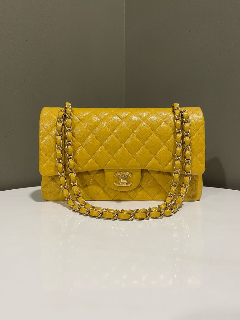 Chanel Classic Quilted Medium Double Flap Jaune Amber Caviar