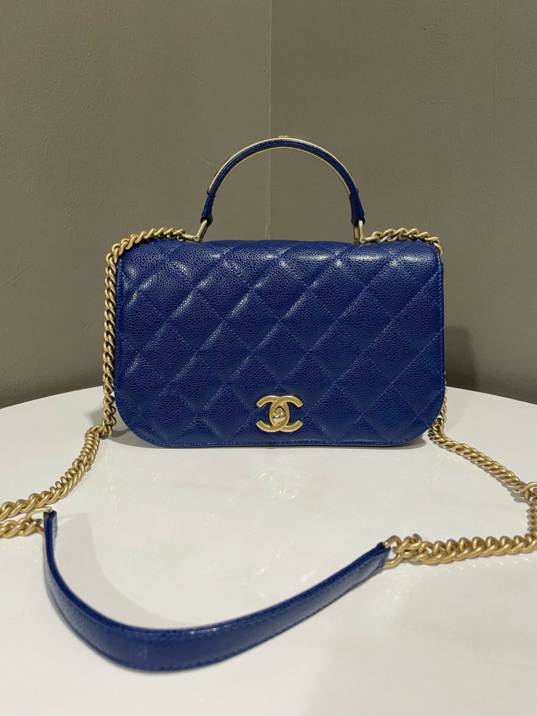 Chanel Quilted Top Handle Flap Electric Blue Caviar