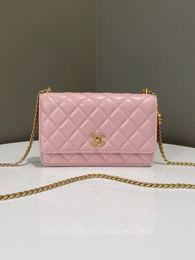 Chanel Quilted Camellia Crush Wallet On Chain Blush Pink Lambskin