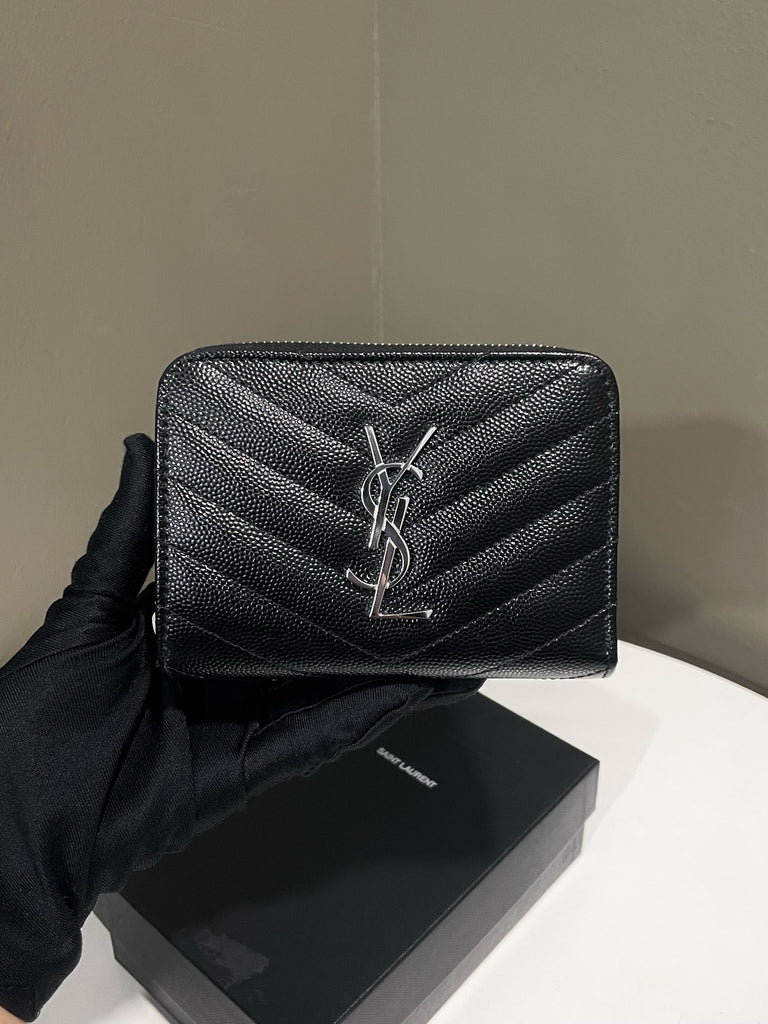 Saint Laurent Cassandre Wallet Black Grained Leather