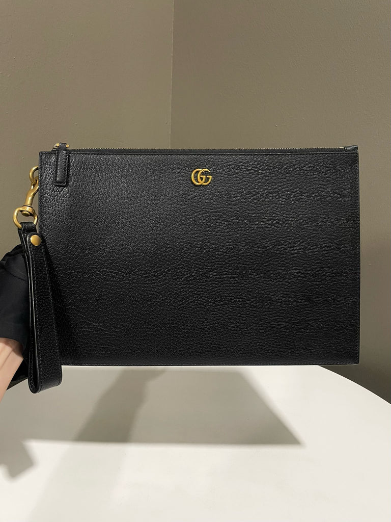 Gucci Marmont Clutch Black Grainy Leather