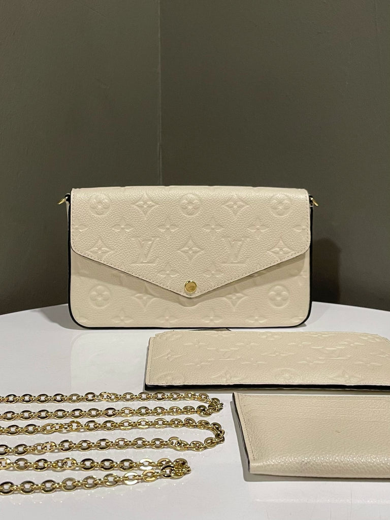 Louis Vuitton Felicie Pochette Creme Monogram Empreinte Leather