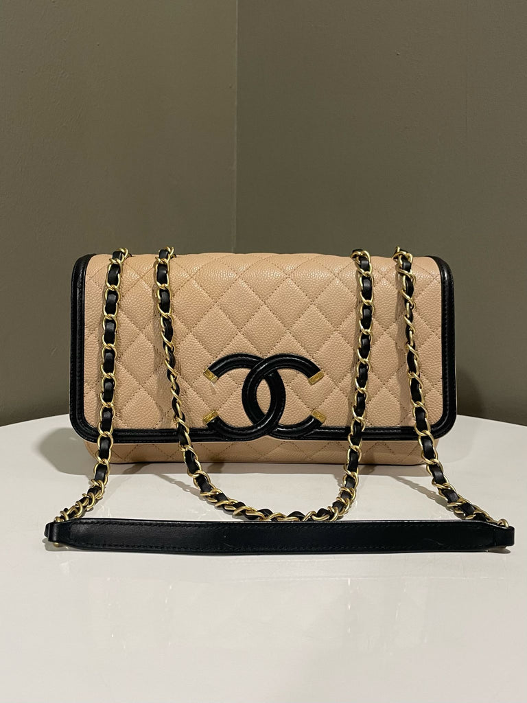 Chanel Filigree Flap Bag Beige/ Black Caviar