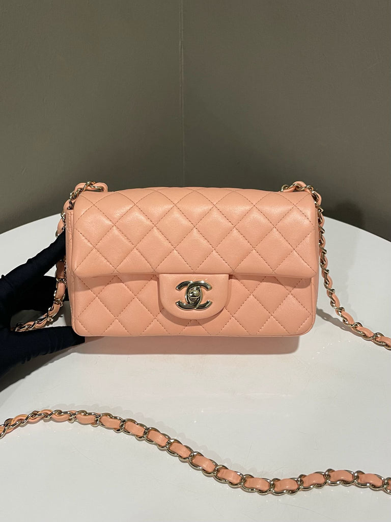 Chanel 22C Classic Quilted Mini Rectangular Peach Stiff Lambskin