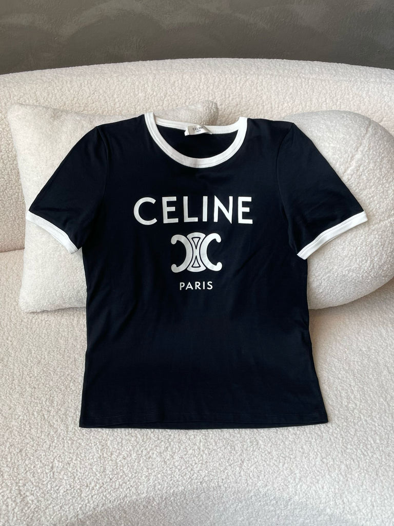 Celine Classic Logo Tee Shirt Black /White