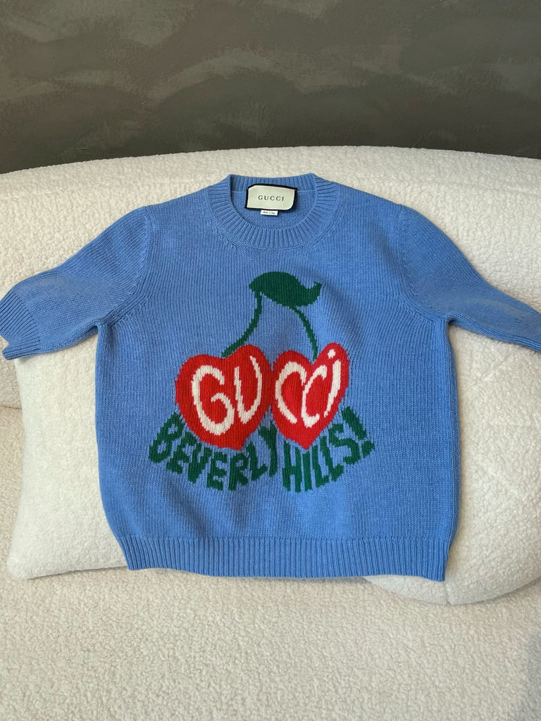 Gucci Knitted Cherry Top Blue Wool