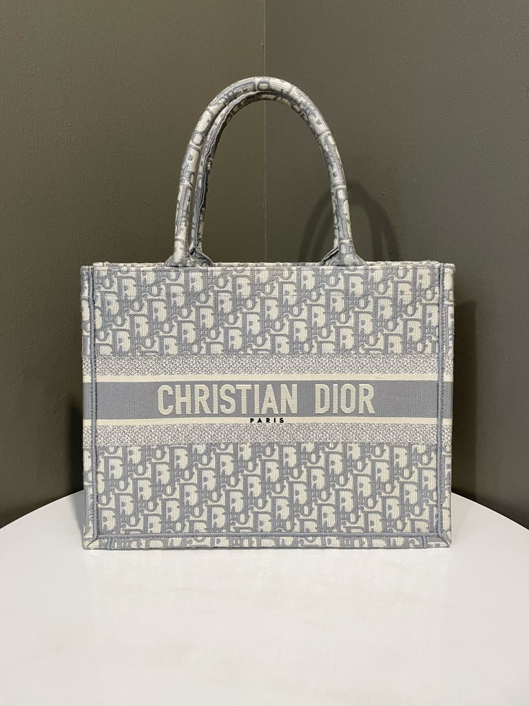 Dior Book Tote Grey Oblique Embroidery