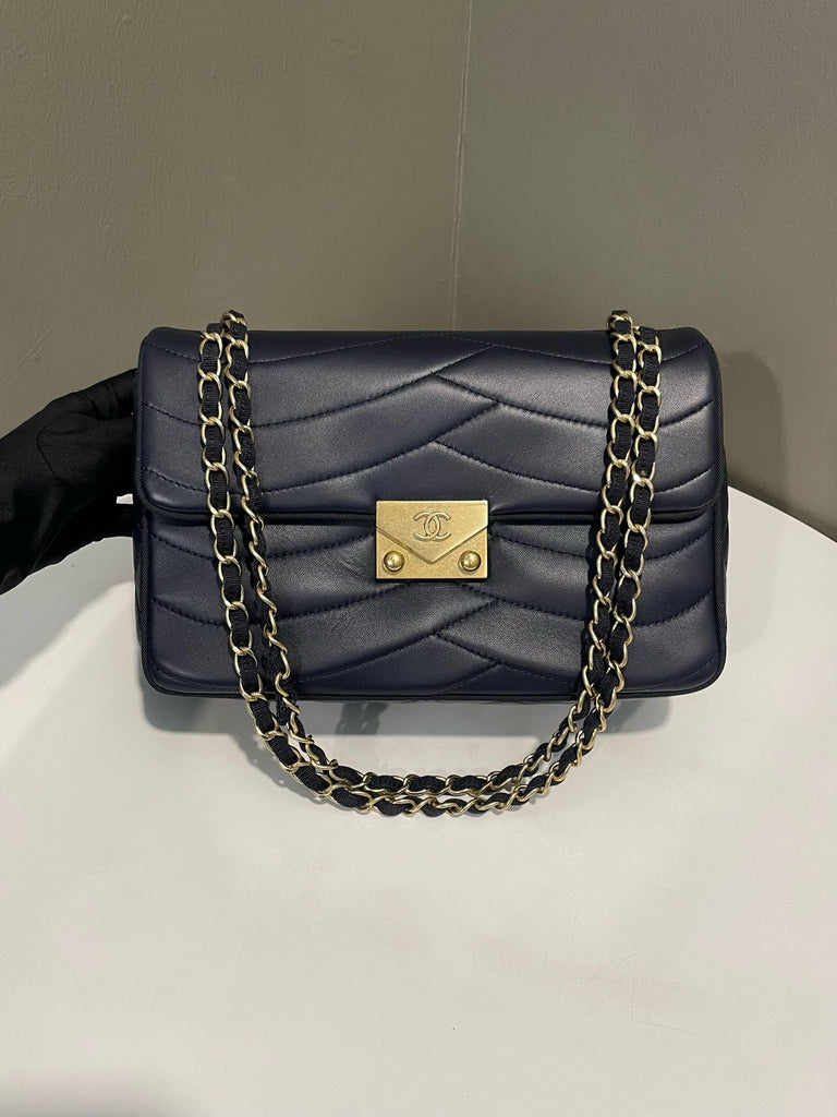 Chanel Quilted Scallop Flap Bag Midnight Lambskin