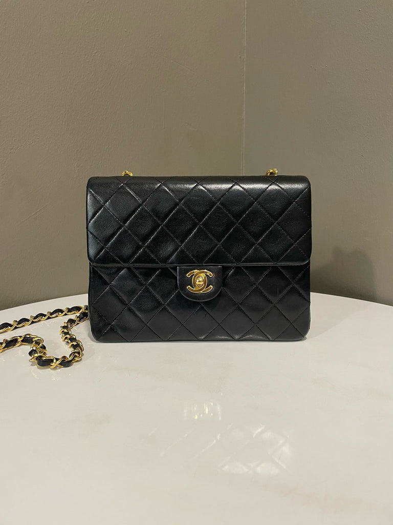 Chanel Vintage Quilted Mini Square Black Lambskin