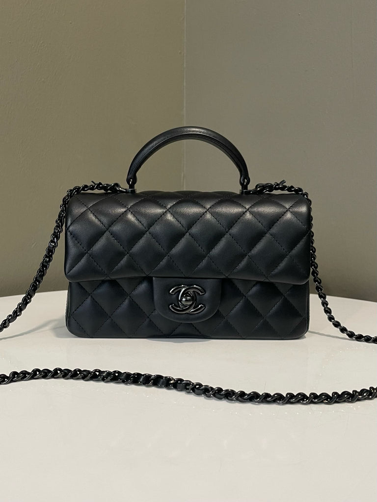 Chanel Quilted Top Handle Mini Rectangular So Black Stiff Lambskin