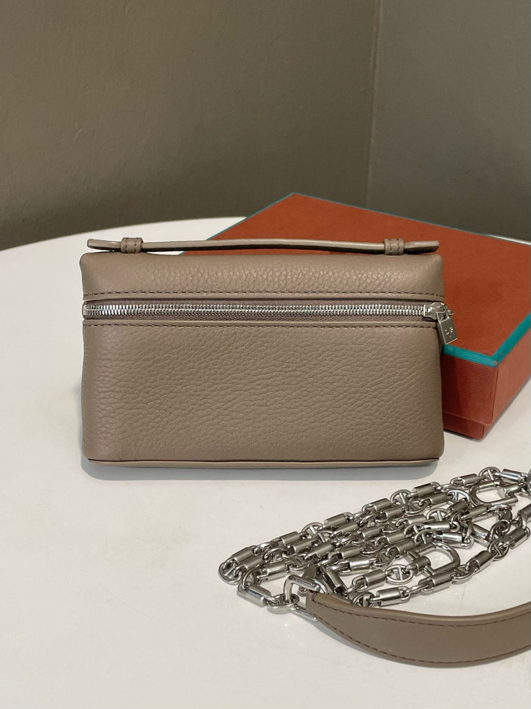 Loro Piana Extra Pocket Mini Pouch Warm Mastic Etoupe Grainy Calfskin