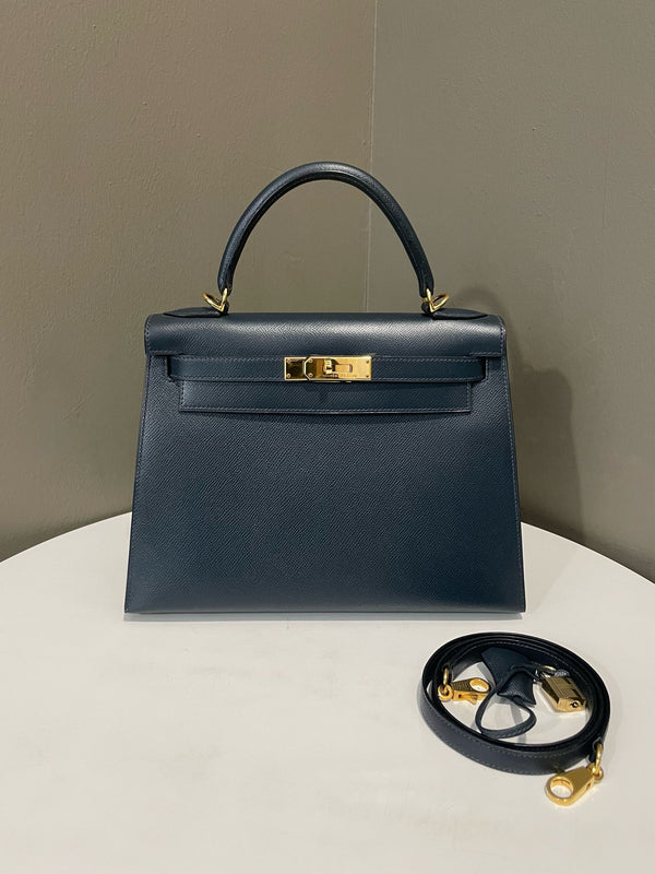 Hermes Vintage Kelly 28 Indigo Epsom
