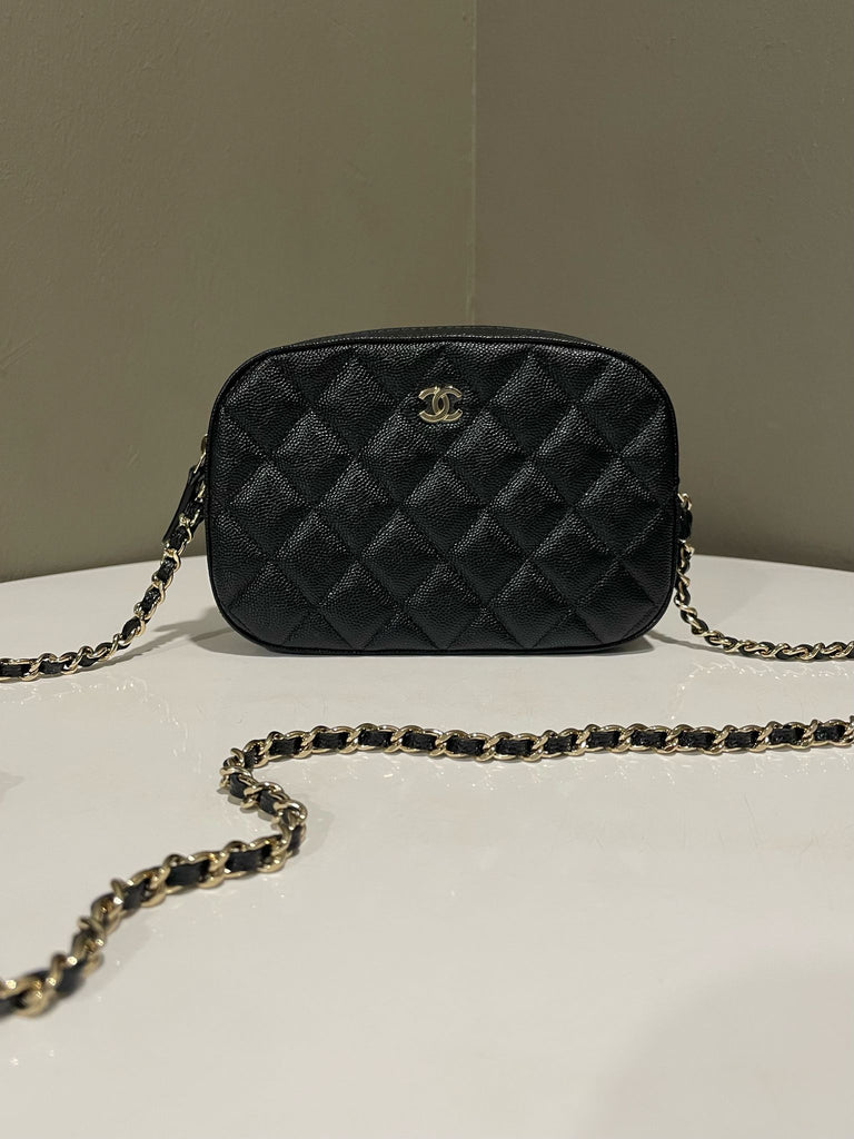 Chanel Cc Quilted Clutch With Chain Black Caviar