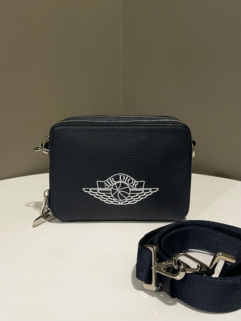 Dior X Air Jordan Crossbody Messenger Bag Blue Leather