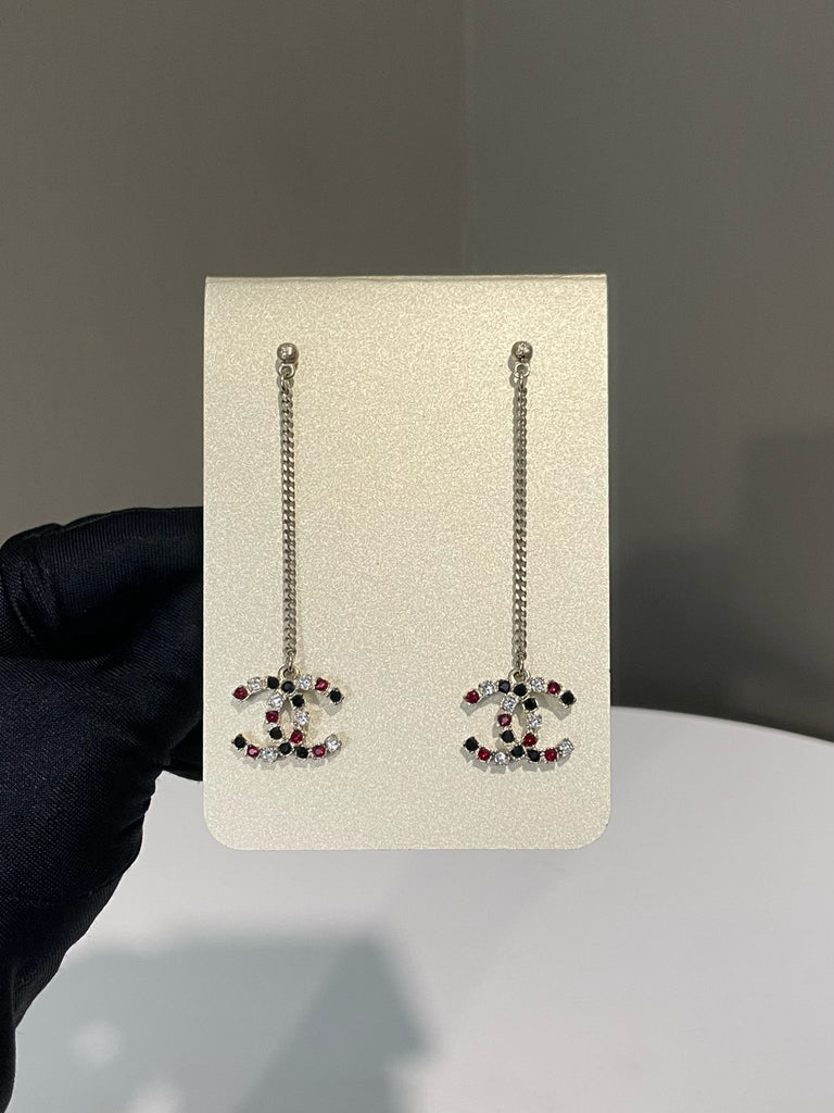 Chanel 19A Crystal CC Drop Earrings Black / Red / White