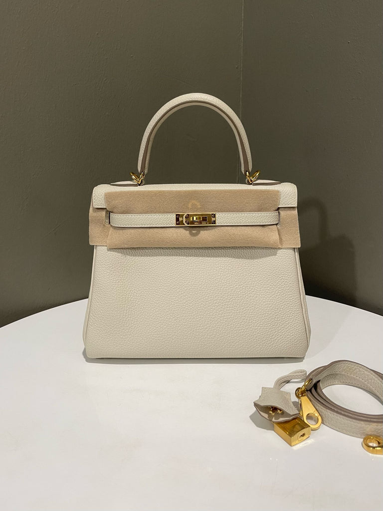 Hermes Kelly 25 Craie Togo