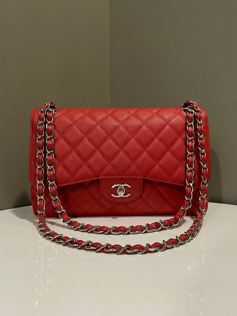 Chanel Classic Quilted Jumbo Double Flap Red Caviar