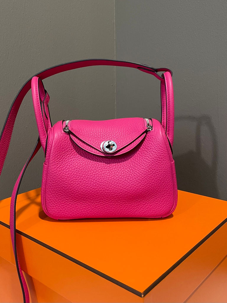 Hermes Mini Lindy Rose Shocking Clemence