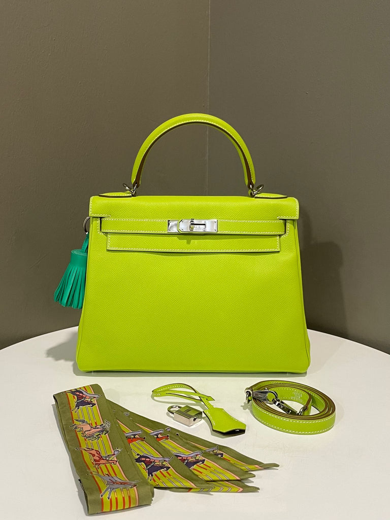 Hermes Kelly 28 Candy Kiwi Epsom