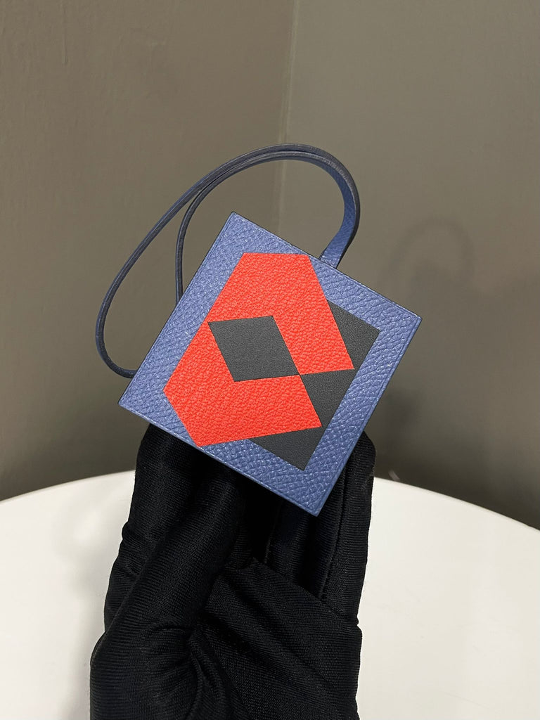 Hermes Letter Block Charm Bleu Obscure/ Capucine